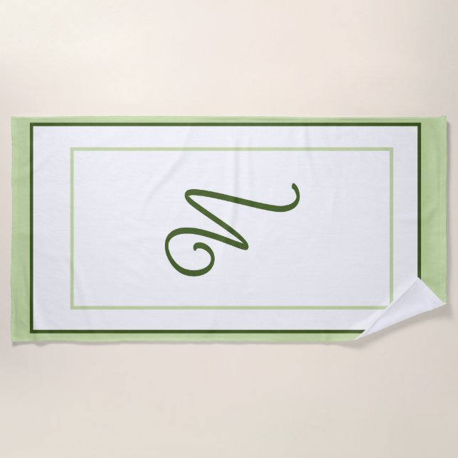 Toalla De Playa Elegante Monograma de Letra en Script con Borde Ve (Anverso)