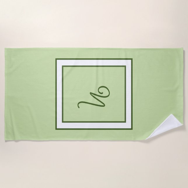 Toalla De Playa Elegante Monograma de Letra en Script con Borde Ve (Anverso)