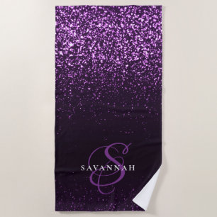 Toalla De Playa Elegante Monograma de Letra Purpura Brillo Elegant
