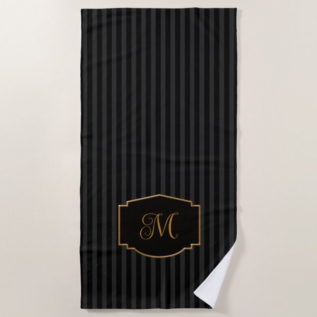 Toalla De Playa Elegante Monograma de Rayas Sofisticadas (Anverso)