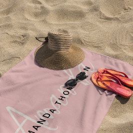 Toalla De Playa Elegante Monograma Moderno Personalizado Con Nombr