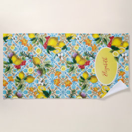 Toalla De Playa Elegante Monogramado de Limón