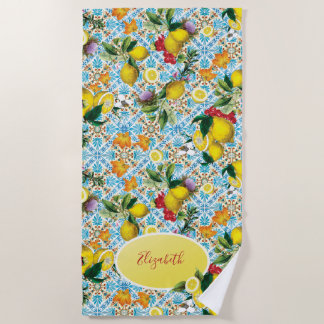 Toalla De Playa Elegante Monogramado de Limón