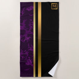 Toalla De Playa Elegante Monogramado Mármol Negro Oro