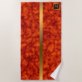 Toalla De Playa Elegante Monogramado Mármol Negro Oro