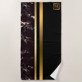 Toalla De Playa Elegante Monogramado Mármol Negro Oro