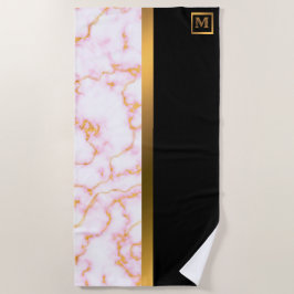 Toalla De Playa Elegante Monogramado Mármol Negro Oro