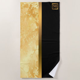 Toalla De Playa Elegante Monogramado Mármol Negro Oro