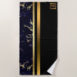 Toalla De Playa Elegante Monogramado Mármol Negro Oro