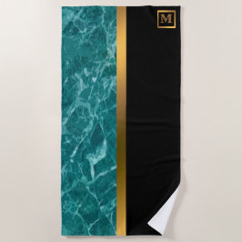 Toalla De Playa Elegante Monogramado Mármol Negro Oro