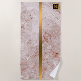 Toalla De Playa Elegante Monogramado Mármol Negro Oro