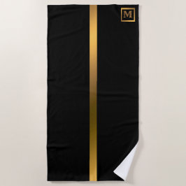Toalla De Playa Elegante Monogramado Mármol Negro Oro