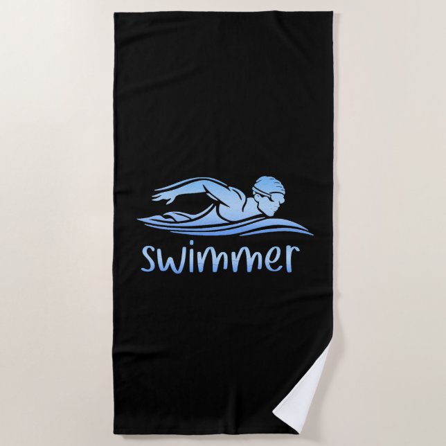 Toalla De Playa Elegante nadador azul negro, piscina (Anverso)
