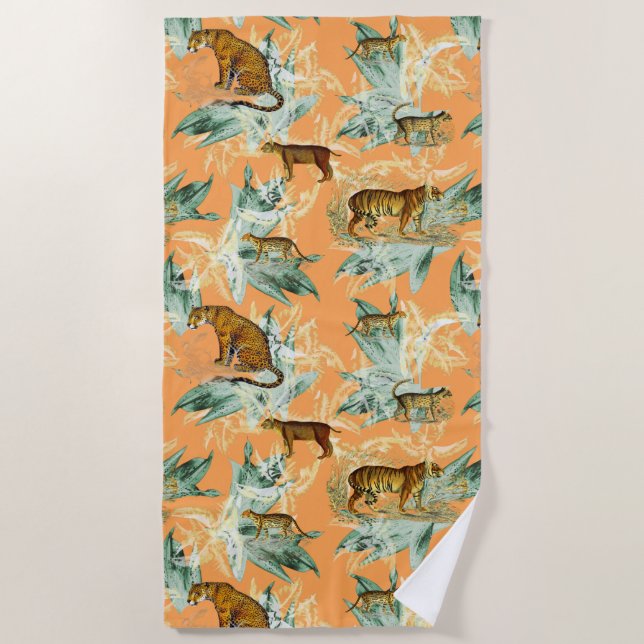 Toalla De Playa Elegante Naranja de tigres de gatos salvajes de sa (Anverso)