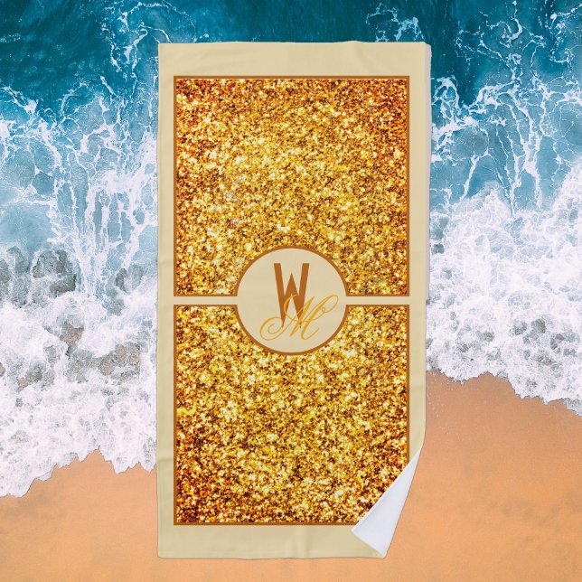 Toalla De Playa Elegante Naranja Purpurina Amarillo Monogramado (Subido por el creador)