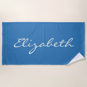 Toalla De Playa Elegante nombre de guión manuscrito azul      