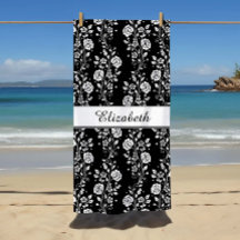 Elegante nombre floral blanco y negro