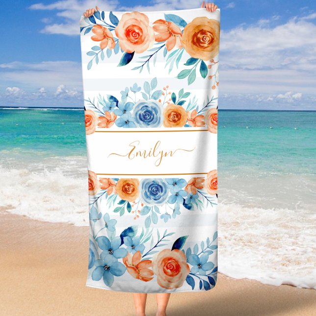 Toalla De Playa Elegante nombre personalizado de Rubor Floral Boho (Elegant Blush Floral Boho Custom Name Beach Towel)