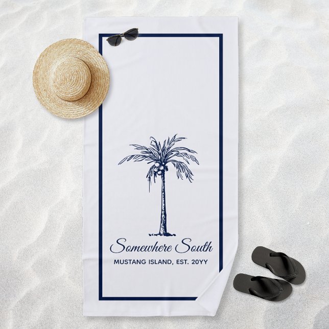 Toalla De Playa Elegante Palma Azul Personalizada (Elegant Blue Palm Tree Personalized Beach Towel)
