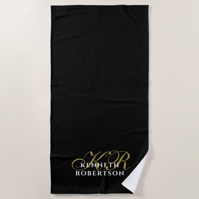 Toalla de playa elegante para hombres con monogram (Anverso)