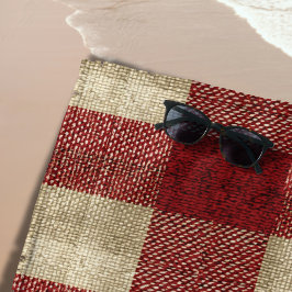 Toalla De Playa Elegante Patrón de Cuadros Burgundy Marfil Rojo Ox