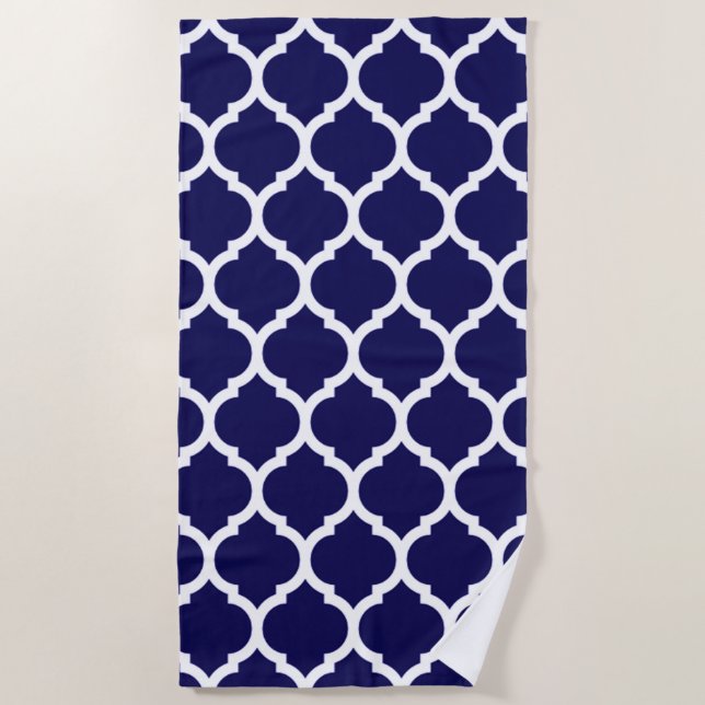 Toalla De Playa Elegante patrón de quatrefoil marroquí azul (Anverso)