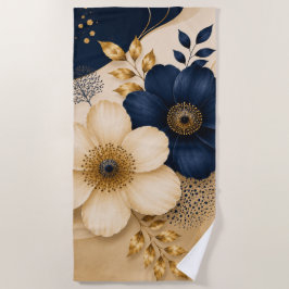 Toalla De Playa Elegante patrón floral botánico en azul marino y d