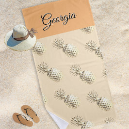 Toalla De Playa Elegante Peach de nombre personalizado con patrone