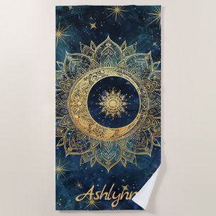 Toalla De Playa Elegante Purpurina de la Marina Azul Oro Personali