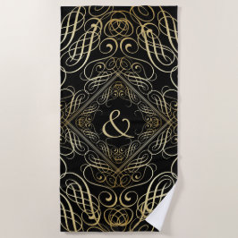 Toalla De Playa Elegante Relieve metalizado dorado Aspecto Filigre