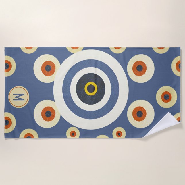 Toalla de playa elegante retro con ojo maligno mon (Anverso)