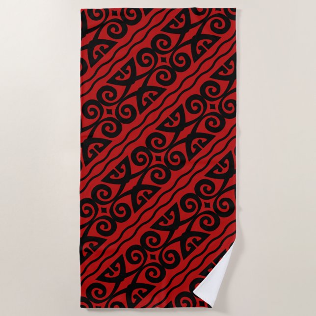Toalla De Playa Elegante Rojo Y Negro (Anverso)
