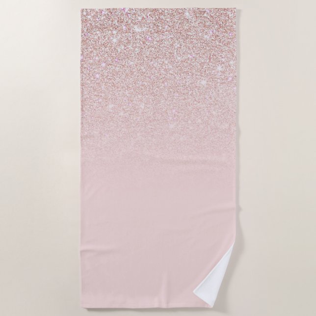 Toalla De Playa Elegante Rosa  Oro Purpurina Rosa Ombre (Anverso)
