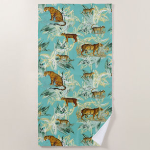 Toalla De Playa Elegante Safari Tropical Gatos Salvajes Tigre Azul