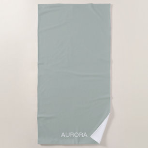 Toalla De Playa Elegante Sage Green Nombre Personalizado -