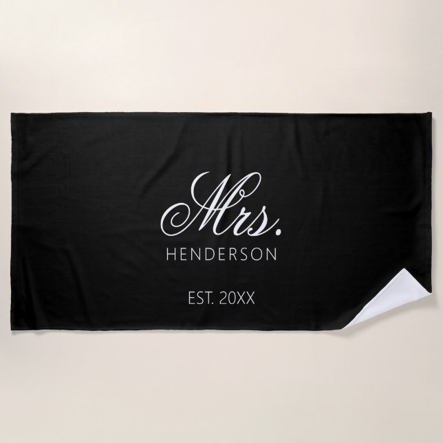 Toalla De Playa Elegante Sra. Script Año Establecido Personalizado (Anverso)