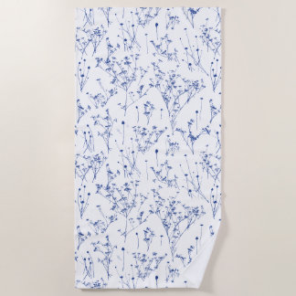 Toalla De Playa Elegante Toile de Flores Silvestres Azul Real Mode