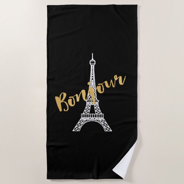 Toalla De Playa Elegante Torre Eiffel Bonjour (Anverso)