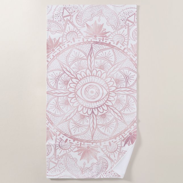 Toalla De Playa Elegante White Rose Gold Oye Sun Moon Mandala (Anverso)