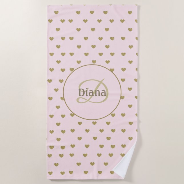 Toalla De Playa Elegante y moderno Monograma de Iniciales Rosa de  (Anverso)