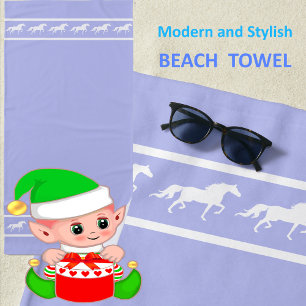 Toalla De Playa Elegantes caballos blancos chic sobre azul claro