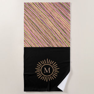 Toalla De Playa Elegantes rayas modernas Monograma Oro rosa