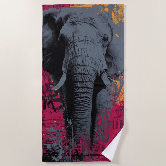 Toalla De Playa Elephant Graffiti Pop Art Portrait (Anverso)