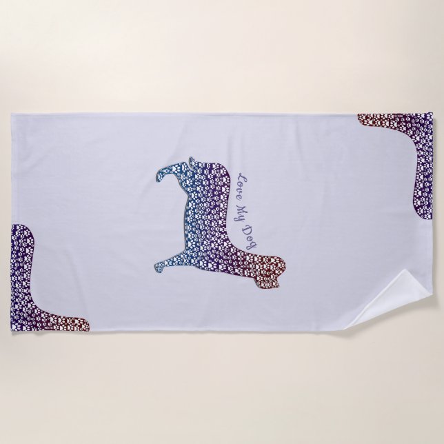Toalla De Playa Embossed Indigo Gradient Paw Print Dog Outline (Anverso)