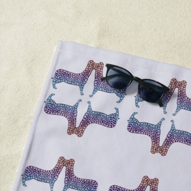 Toalla De Playa Embossed Indigo Gradient Paw Print Dog Outline (In situ)