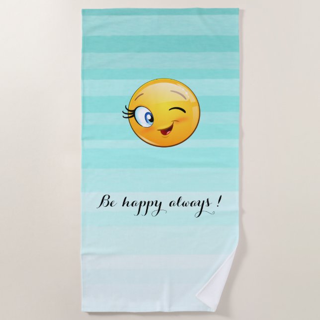 Toalla De Playa Emoji de Winking Face-Be feliz siempre (Anverso)