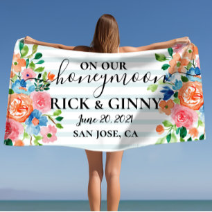 Toalla De Playa En nuestra luna de miel - Luna de miel floral pers