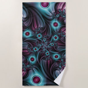 Toalla De Playa En profundidad Arte fractal rosa azul abstracto ab