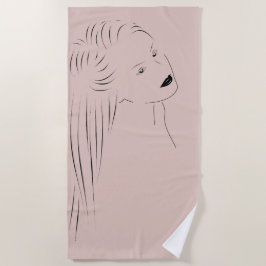 Toalla De Playa Encantador Black Line Art Visual femenino