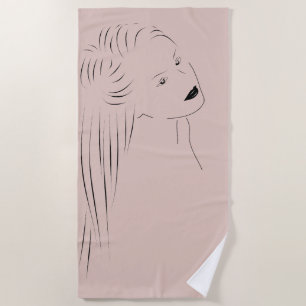 Toalla De Playa Encantador Black Line Art Visual femenino